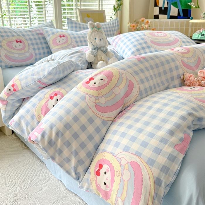 91家纺网 家纺一手货源 找家纺 多品家纺 2025新款ins风水洗棉学生宿舍三件套 派对猫