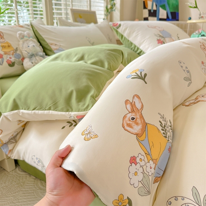 91家纺网 家纺一手货源 找家纺 多品家纺 2025新款ins风水洗棉学生宿舍三件套 春日庄园