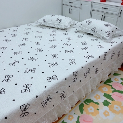 暖居 2025新款纯棉大蕾丝榻榻米农村大炕盖支持定制 蝴蝶结白仙女款