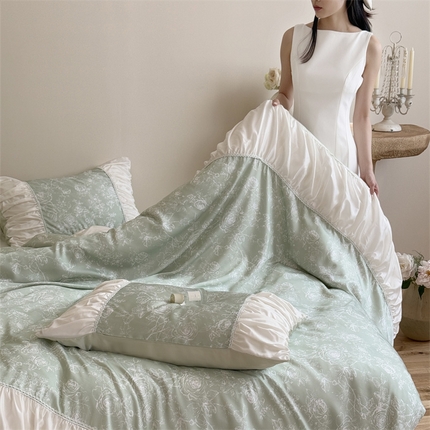 91家纺网 家纺一手货源 找家纺 （总）多乐娜 2025新款兰精天丝 法式浪漫天丝四件套 轻奢花边四件套工艺款-月光恋人