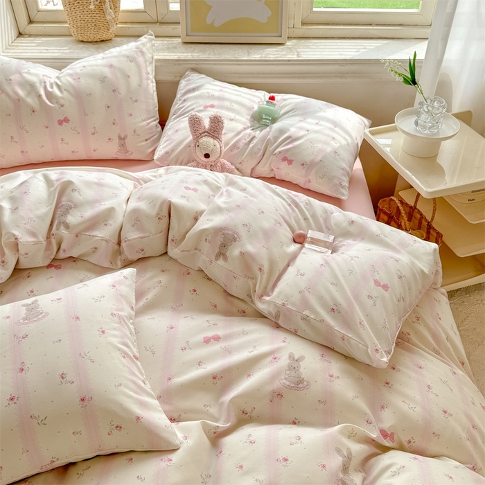 91家纺网 家纺一手货源 找家纺 多品家纺 2025新款ins风水洗棉学生宿舍三件套 兔斑比