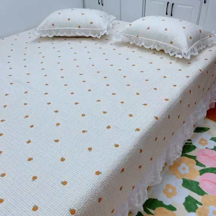 91家纺网 家纺一手货源 找家纺 暖居 2025新款纯棉大蕾丝榻榻米农村大炕盖支持定制 小橘子仙女款