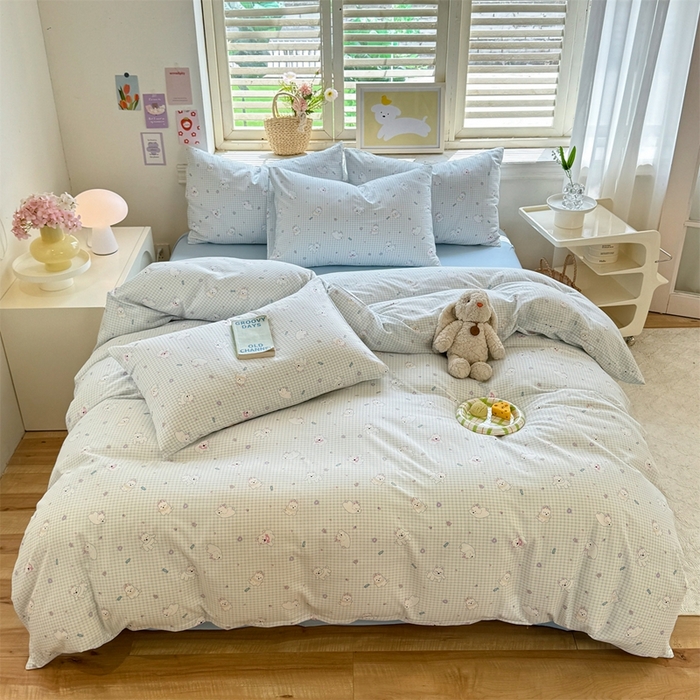 91家纺网 家纺一手货源 找家纺 多品家纺 2025新款ins风水洗棉学生宿舍三件套 可可狗