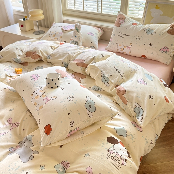 91家纺网 家纺一手货源 找家纺 多品家纺 2025新款ins风水洗棉学生宿舍三件套 快乐玩伴