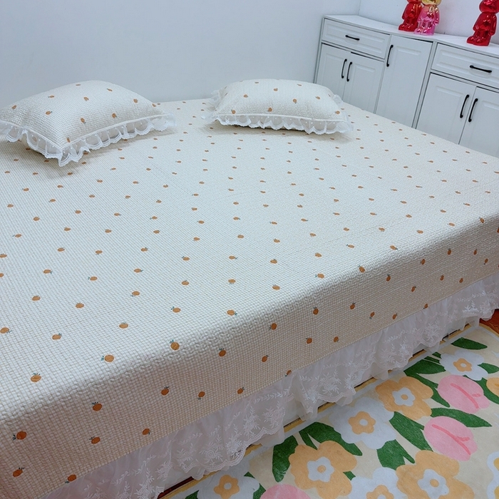 91家纺网 家纺一手货源 找家纺 暖居 2025新款纯棉大蕾丝榻榻米农村大炕盖支持定制 小橘子仙女款