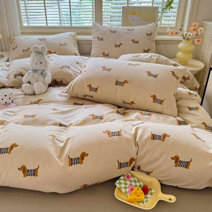 91家纺网 家纺一手货源 找家纺 多品家纺 2025新款ins风水洗棉学生宿舍三件套 复古狗