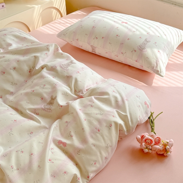 91家纺网 家纺一手货源 找家纺 多品家纺 2025新款ins风水洗棉学生宿舍三件套 兔斑比