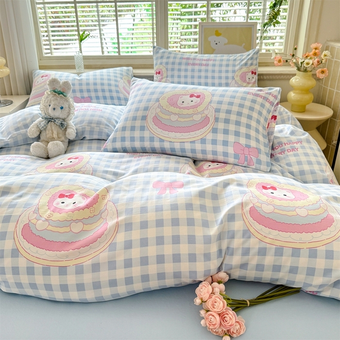 91家纺网 家纺一手货源 找家纺 多品家纺 2025新款ins风水洗棉学生宿舍三件套 派对猫