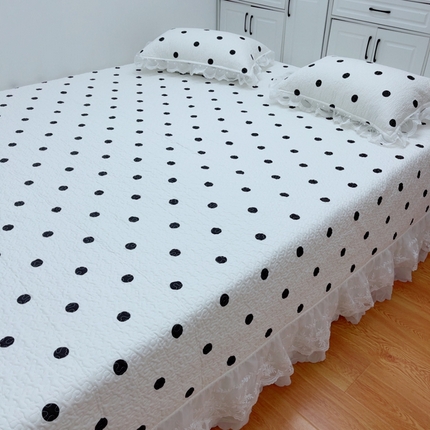 暖居 2025新款纯棉大蕾丝榻榻米农村大炕盖支持定制 波点白仙女款