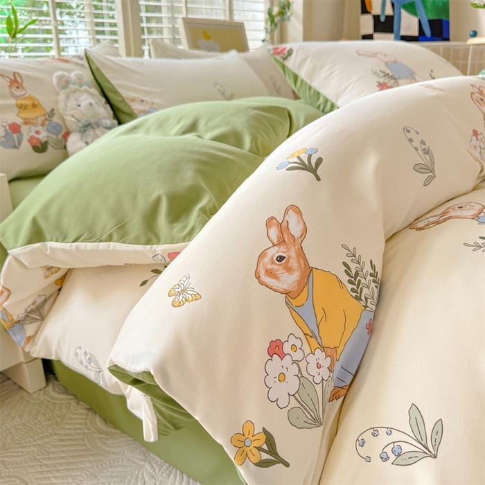 91家纺网 家纺一手货源 找家纺 多品家纺 2025新款ins风水洗棉学生宿舍三件套 春日庄园