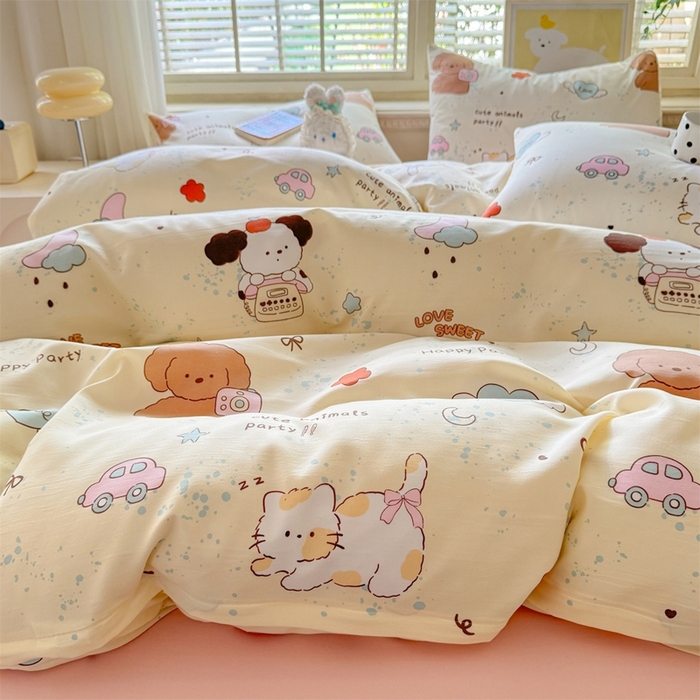 91家纺网 家纺一手货源 找家纺 多品家纺 2025新款ins风水洗棉学生宿舍三件套 快乐玩伴