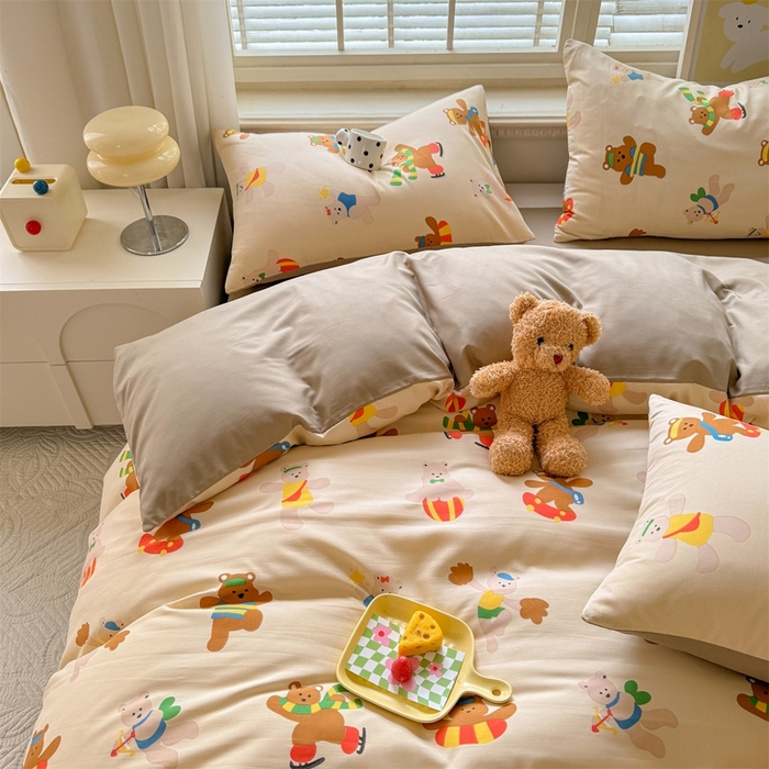 91家纺网 家纺一手货源 找家纺 多品家纺 2025新款ins风水洗棉学生宿舍三件套 欢乐世界