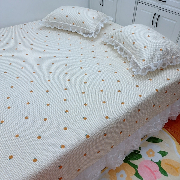 91家纺网 家纺一手货源 找家纺 暖居 2025新款纯棉大蕾丝榻榻米农村大炕盖支持定制 小橘子仙女款