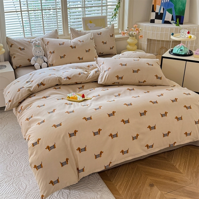 91家纺网 家纺一手货源 找家纺 多品家纺 2025新款ins风水洗棉学生宿舍三件套 复古狗