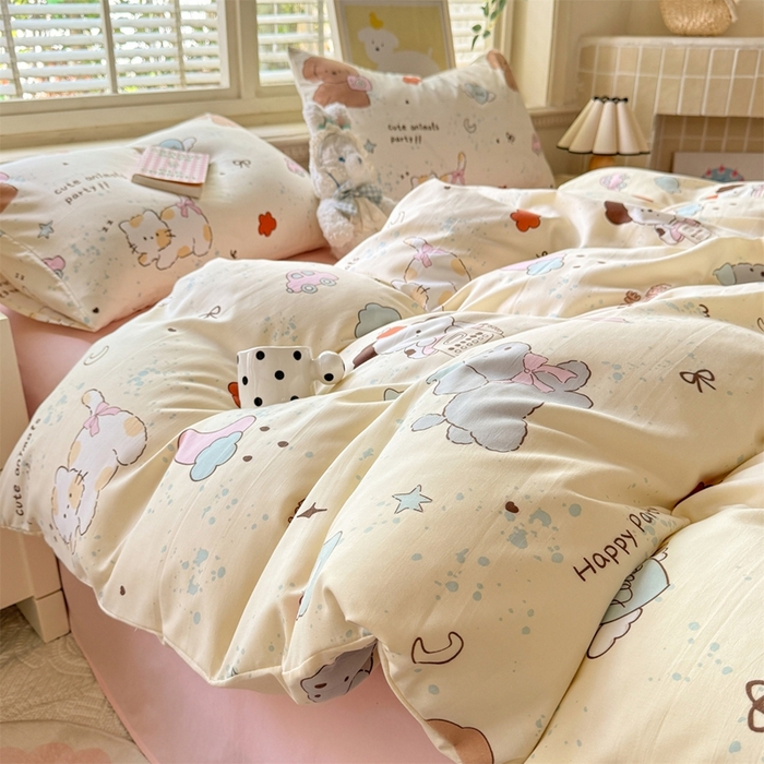 91家纺网 家纺一手货源 找家纺 多品家纺 2025新款ins风水洗棉学生宿舍三件套 快乐玩伴