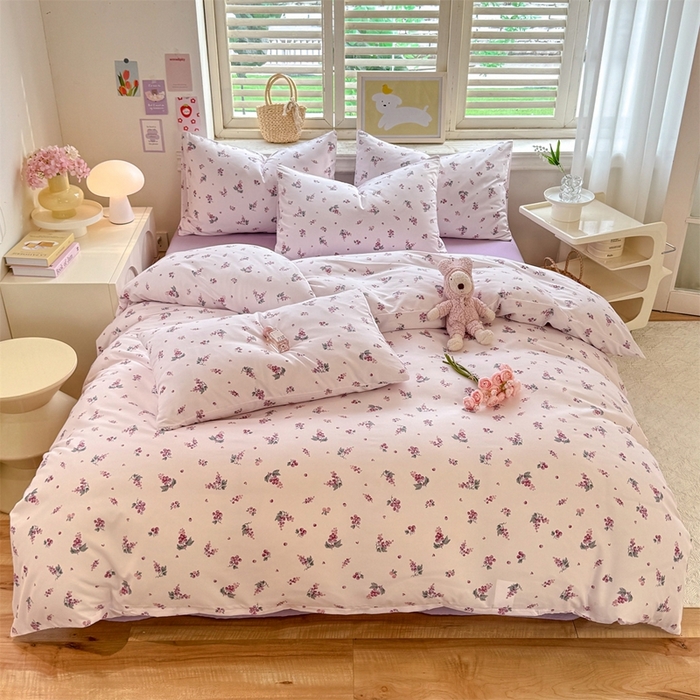 91家纺网 家纺一手货源 找家纺 多品家纺 2025新款ins风水洗棉学生宿舍三件套 紫葡萄