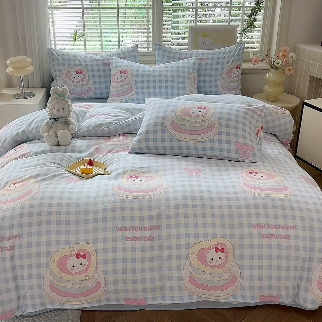 91家纺网 家纺一手货源 找家纺 多品家纺 2025新款ins风水洗棉学生宿舍三件套 派对猫