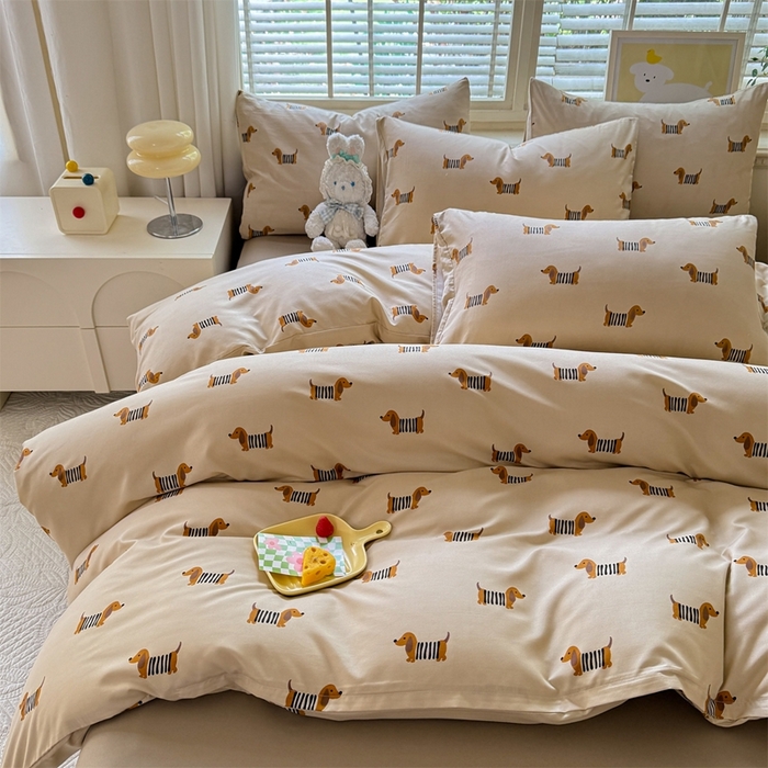 91家纺网 家纺一手货源 找家纺 多品家纺 2025新款ins风水洗棉学生宿舍三件套 复古狗