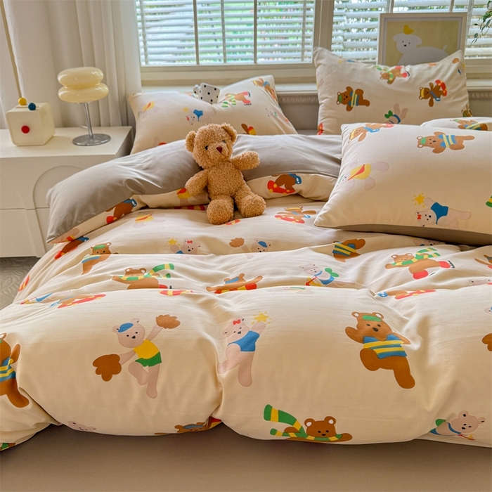 91家纺网 家纺一手货源 找家纺 多品家纺 2025新款ins风水洗棉学生宿舍三件套 欢乐世界