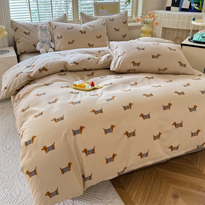 91家纺网 家纺一手货源 找家纺 多品家纺 2025新款ins风水洗棉学生宿舍三件套 复古狗