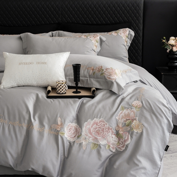 91家纺网 家纺一手货源 找家纺 馨蕊家居 2025新款80SLF奥地利兰精天丝四件套-初禾 天丝初禾-高级灰