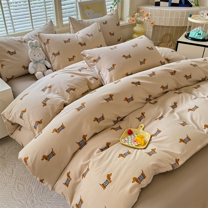 91家纺网 家纺一手货源 找家纺 多品家纺 2025新款ins风水洗棉学生宿舍三件套 复古狗