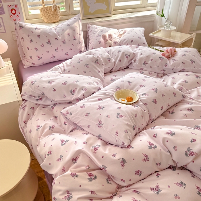 91家纺网 家纺一手货源 找家纺 多品家纺 2025新款ins风水洗棉学生宿舍三件套 紫葡萄