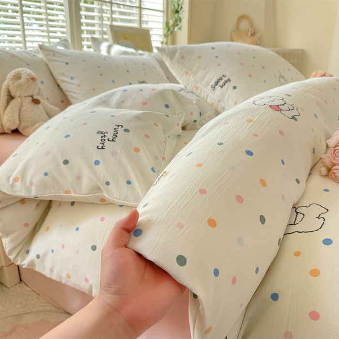 91家纺网 家纺一手货源 找家纺 多品家纺 2025新款ins风水洗棉学生宿舍三件套 波点狗