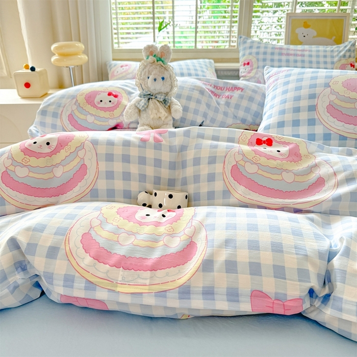 91家纺网 家纺一手货源 找家纺 多品家纺 2025新款ins风水洗棉学生宿舍三件套 派对猫