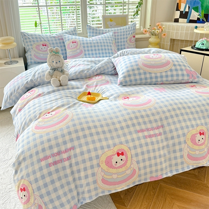 91家纺网 家纺一手货源 找家纺 多品家纺 2025新款ins风水洗棉学生宿舍三件套 派对猫