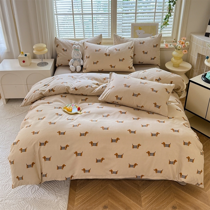 91家纺网 家纺一手货源 找家纺 多品家纺 2025新款ins风水洗棉学生宿舍三件套 复古狗