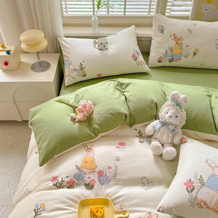 91家纺网 家纺一手货源 找家纺 多品家纺 2025新款ins风水洗棉学生宿舍三件套 春日庄园