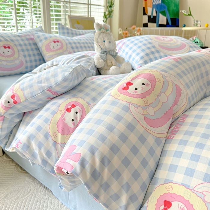 91家纺网 家纺一手货源 找家纺 多品家纺 2025新款ins风水洗棉学生宿舍三件套 派对猫