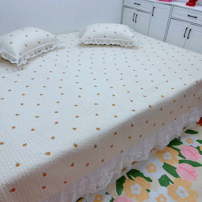 91家纺网 家纺一手货源 找家纺 暖居 2025新款纯棉大蕾丝榻榻米农村大炕盖支持定制 小橘子仙女款