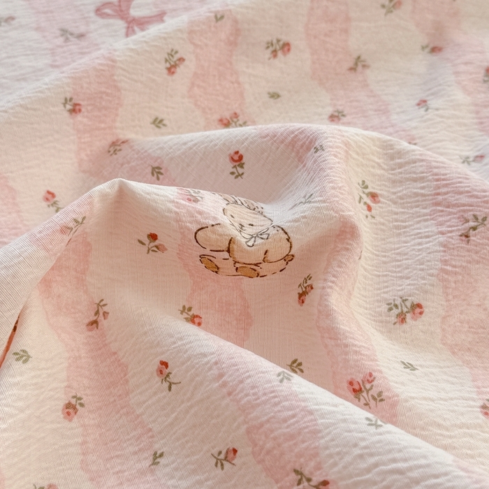 91家纺网 家纺一手货源 找家纺 壹号库家纺 2025新款云感木绵皱皱双层纱四件套-简单款 蕾丝小兔