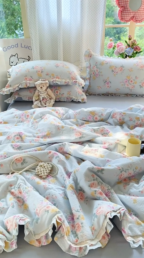 91家纺网 家纺一手货源 找家纺 （总）大麦家纺 2025新款云感双层纱花边夏被四件套