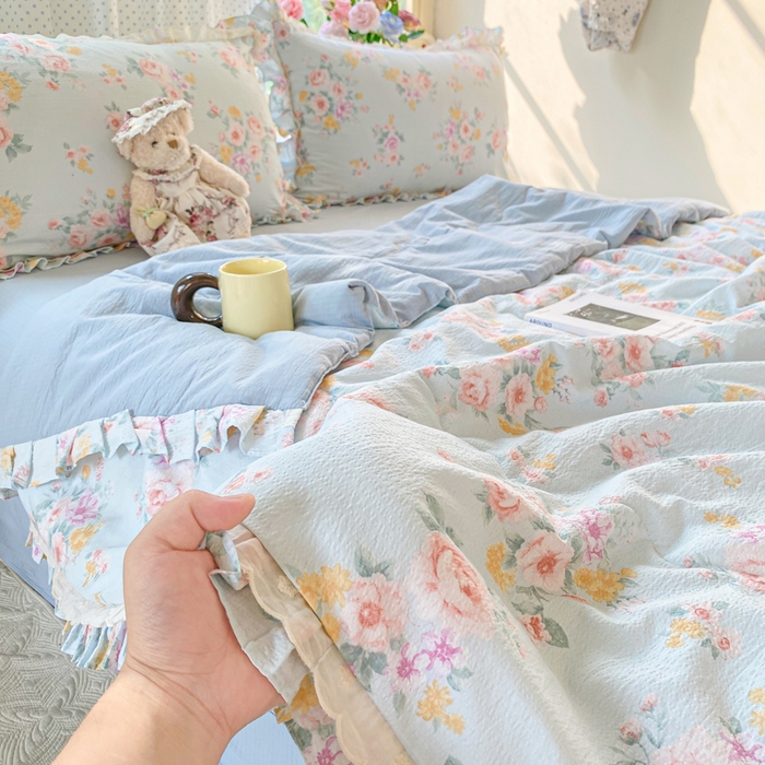 91家纺网 家纺一手货源 找家纺 （总）大麦家纺 2025新款云感双层纱花边夏被四件套