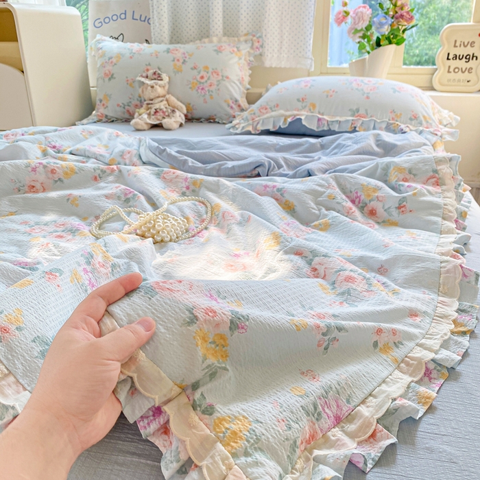 91家纺网 家纺一手货源 找家纺 （总）大麦家纺 2025新款云感双层纱花边夏被四件套