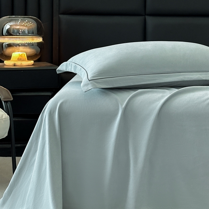 91家纺网 家纺一手货源 找家纺 优梦莱 2025春夏新款抗菌防螨单床单单床单-场景一 浅灰绿