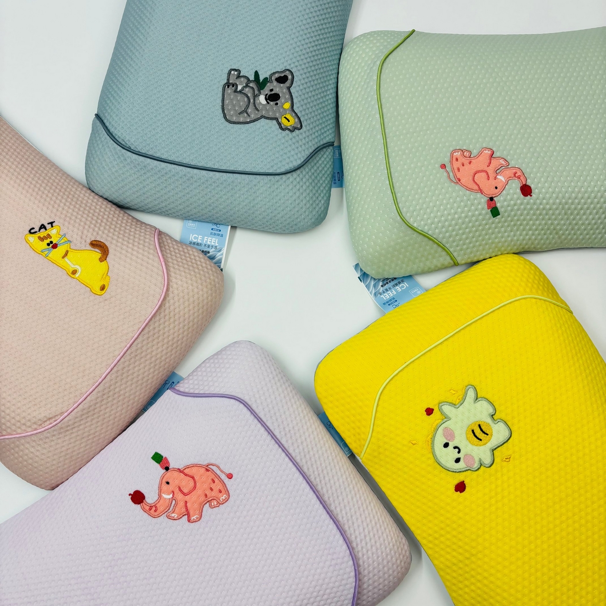 91家纺网 家纺一手货源 找家纺 露函家居 2025新款儿童绣花款凉豆豆美 肤枕枕芯枕头 组合图仅供参考 30x50x5cm/只