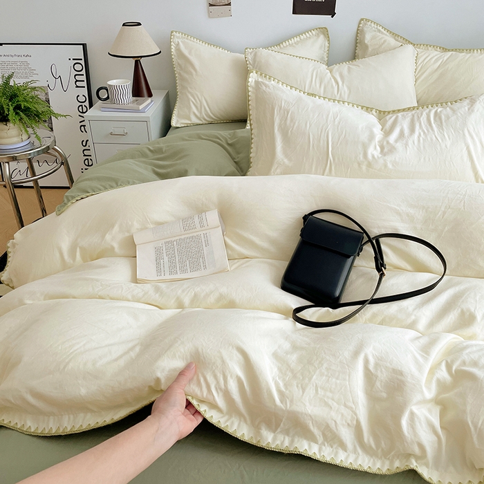 91家纺网 家纺一手货源 找家纺 （总）思诺羽床笠 2025新款水洗棉贝壳边四件套系列