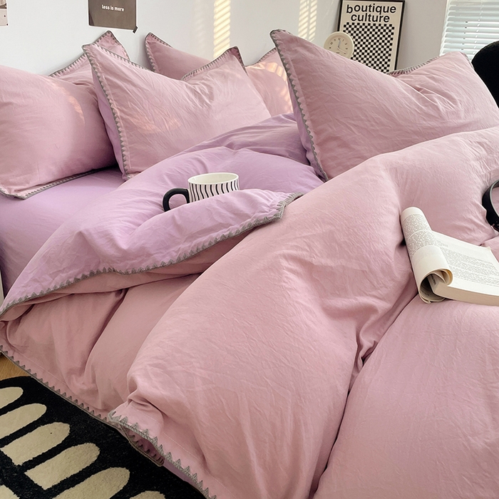 91家纺网 家纺一手货源 找家纺 （总）思诺羽床笠 2025新款水洗棉贝壳边四件套系列