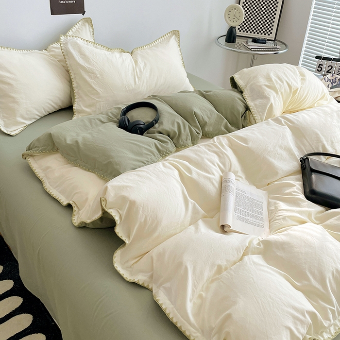 91家纺网 家纺一手货源 找家纺 （总）思诺羽床笠 2025新款水洗棉贝壳边四件套系列