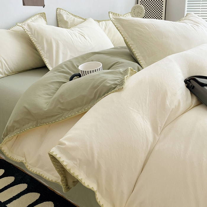 91家纺网 家纺一手货源 找家纺 （总）思诺羽床笠 2025新款水洗棉贝壳边四件套系列