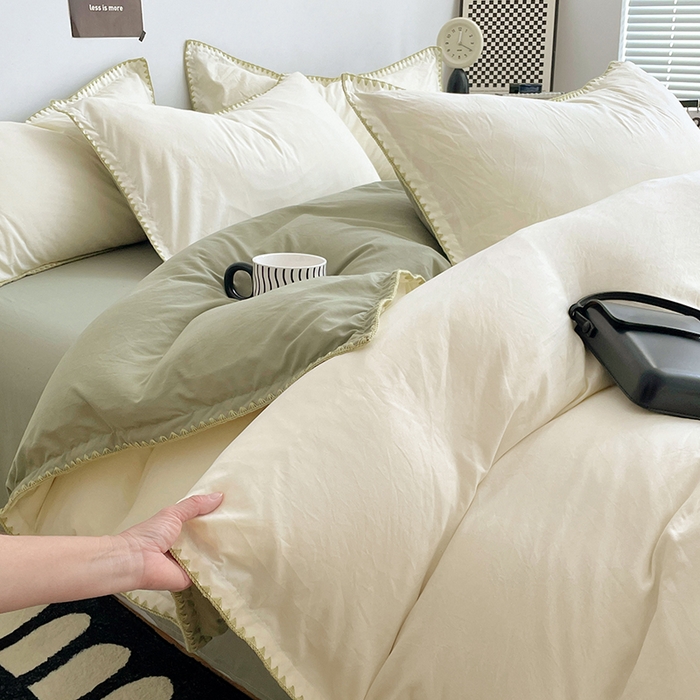 91家纺网 家纺一手货源 找家纺 （总）思诺羽床笠 2025新款水洗棉贝壳边四件套系列