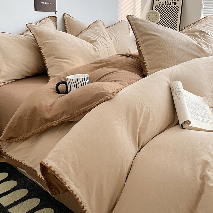 91家纺网 家纺一手货源 找家纺 （总）思诺羽床笠 2025新款水洗棉贝壳边四件套系列