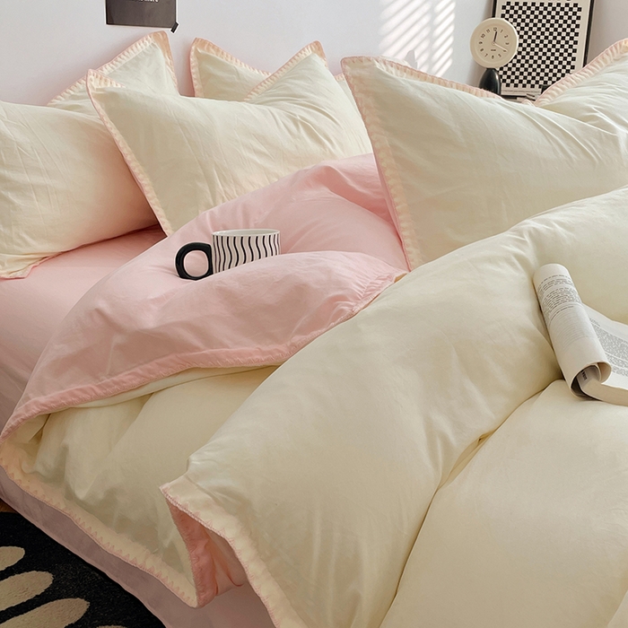 思诺羽床笠 2025新款水洗棉贝壳边四件套系列 贝壳边+柠檬黄