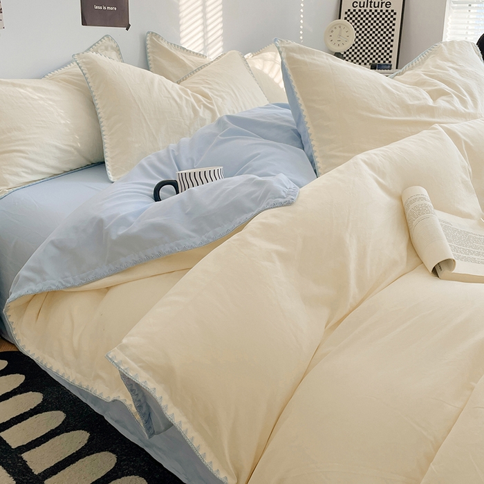 91家纺网 家纺一手货源 找家纺 （总）思诺羽床笠 2025新款水洗棉贝壳边四件套系列