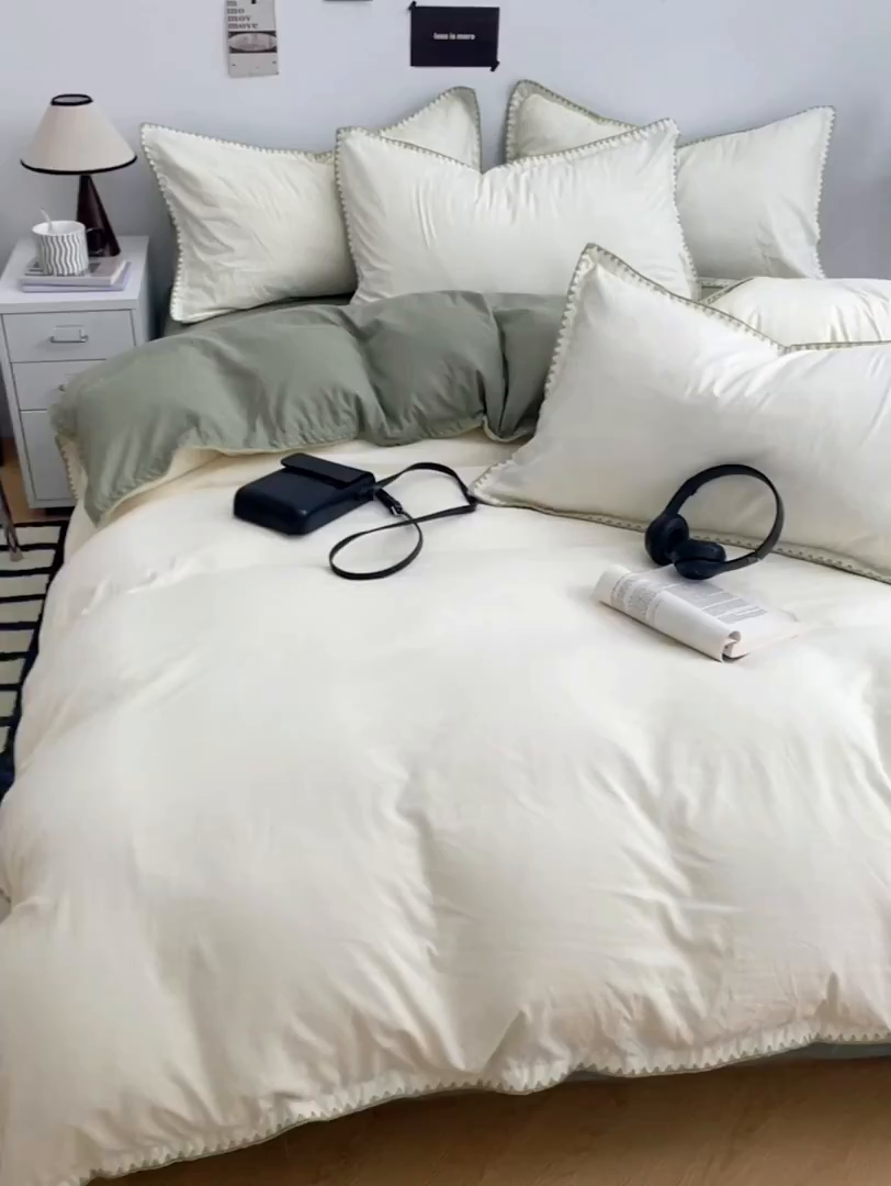 91家纺网 家纺一手货源 找家纺 （总）思诺羽床笠 2025新款水洗棉贝壳边四件套系列