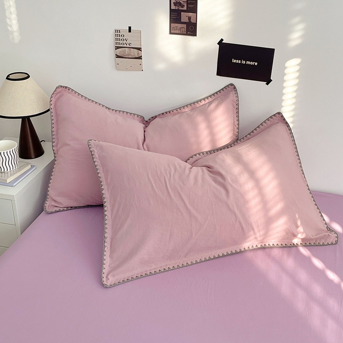 91家纺网 家纺一手货源 找家纺 思诺羽床笠 2025新款水洗棉贝壳边四件套系列 贝壳边-浅紫深紫